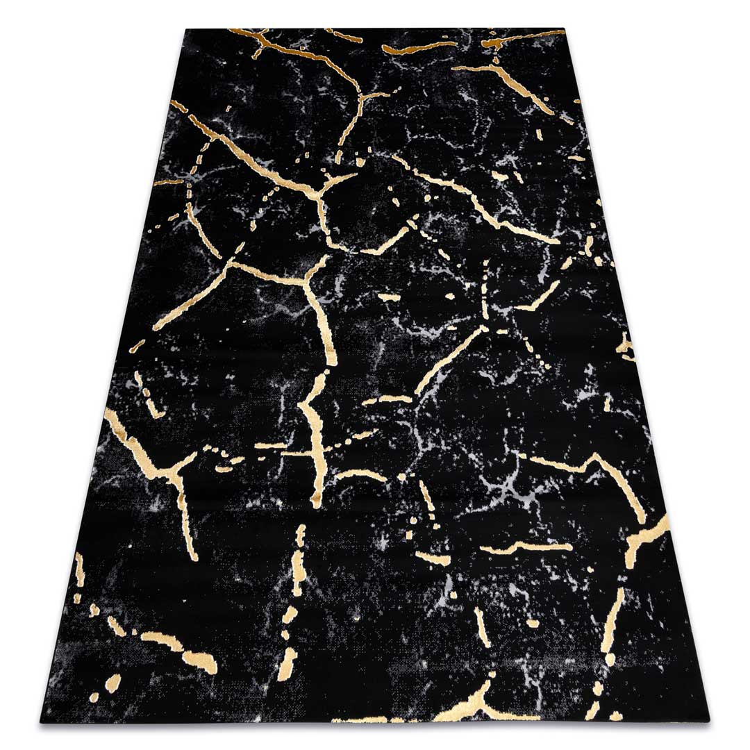 Kamienny syntetyczny dywan marmur glamour w czarnym kolorze ze złotymi pęknięciami - Dywany Łuszczów zdjęcie 2