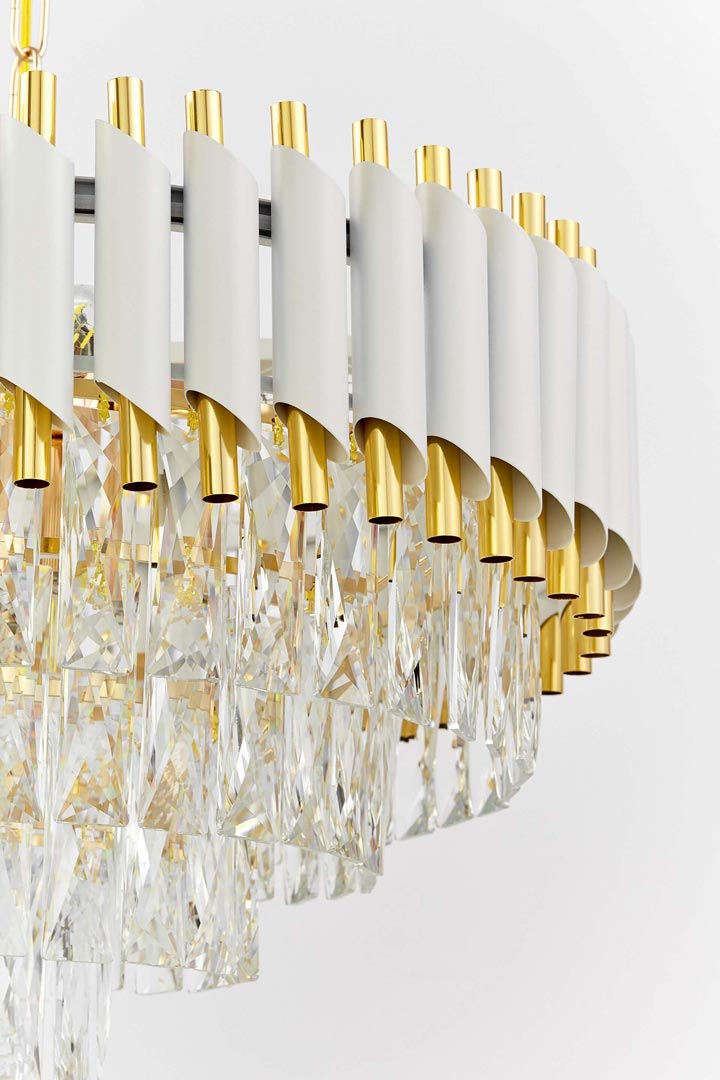 Biało-złoty, elegancki kryształowy żyrandol, na łańcuchu MAZINI - Lumina Deco zdjęcie 3