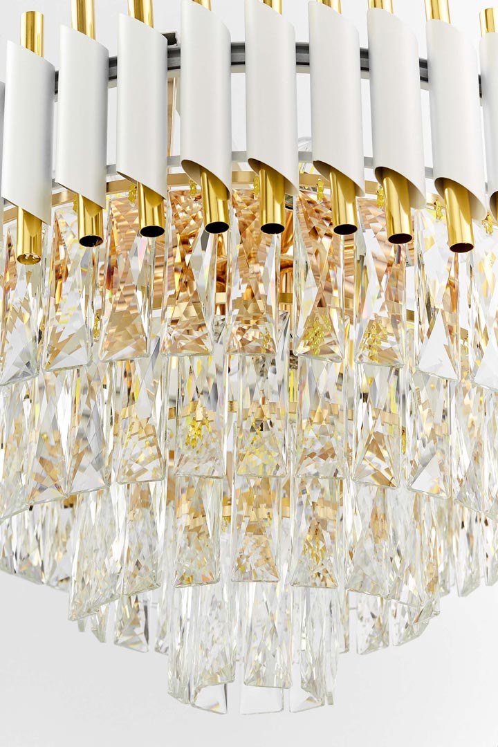 Biało-złoty, elegancki kryształowy żyrandol, na łańcuchu MAZINI - Lumina Deco zdjęcie 4