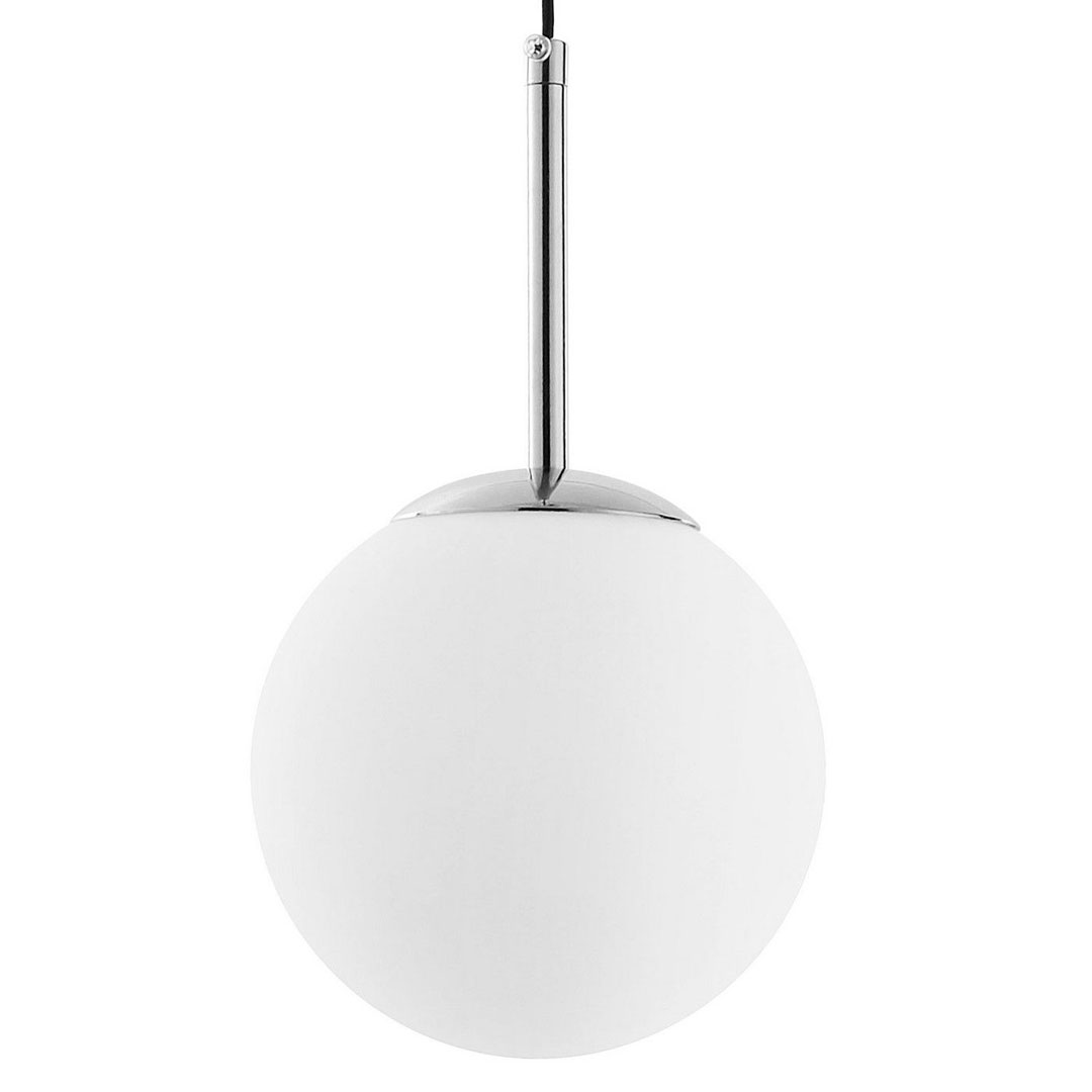 Chromowana lampa wisząca, biała, szklana kula, designerska FREDICA W1 - Lumina Deco zdjęcie 1