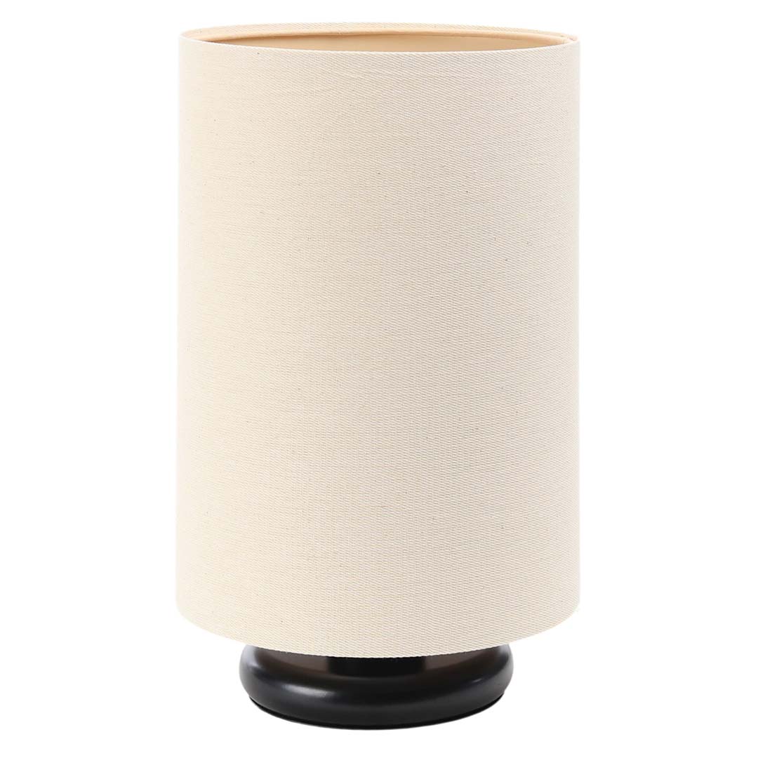 Kremowa lampka stołowa z okrągłym kloszem z lnianej tkaniny BOHO - BPS Koncept zdjęcie 1