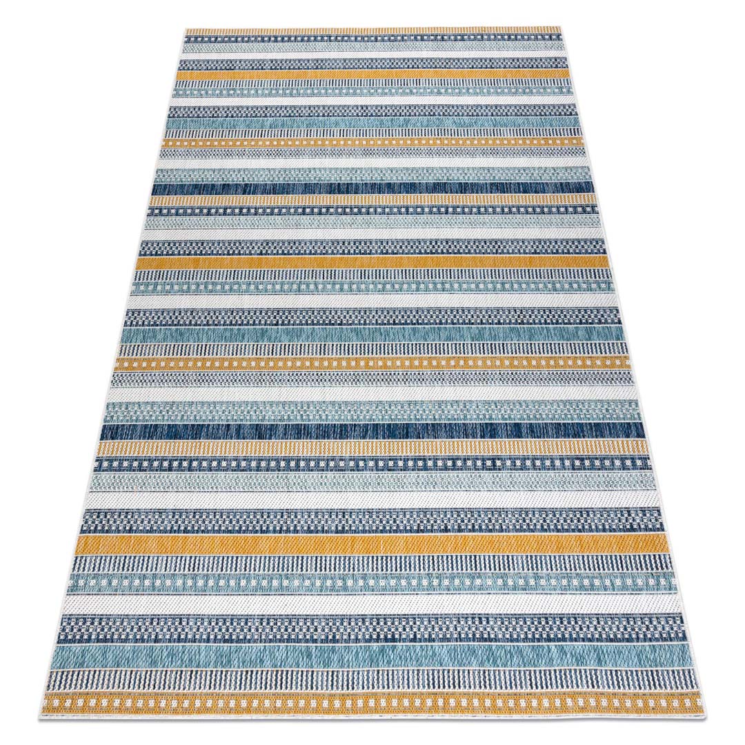 Żółto-niebieski dywan w pasy, sznurkowy, boho, etno, skandynawski - Dywany Łuszczów zdjęcie 2