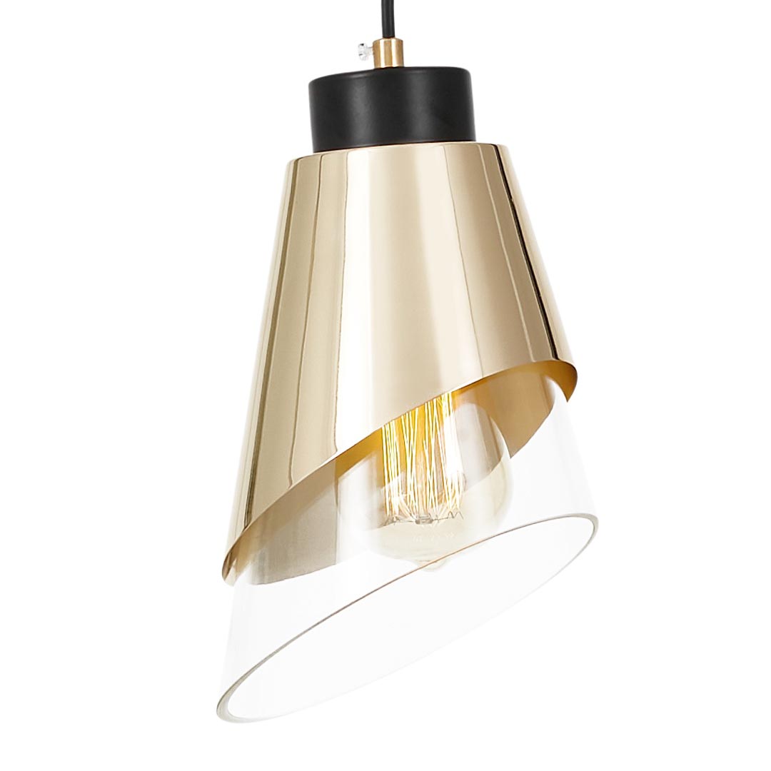 Złota lampa wisząca ze szklanym, asymetrycznym kloszem, modna FABRO W1 - Lumina Deco zdjęcie 1