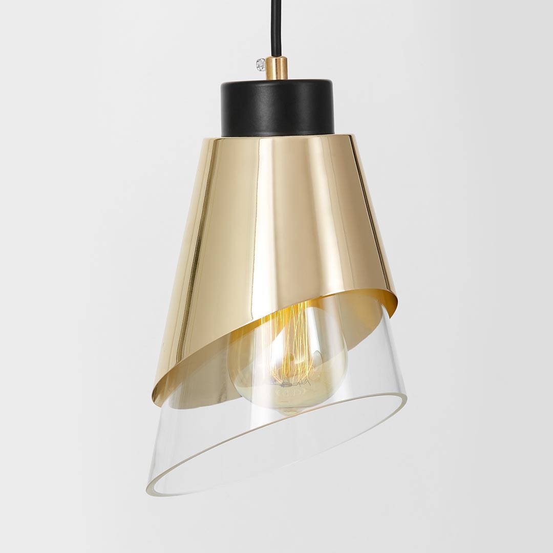 Złota lampa wisząca ze szklanym, asymetrycznym kloszem, modna FABRO W1 - Lumina Deco zdjęcie 3