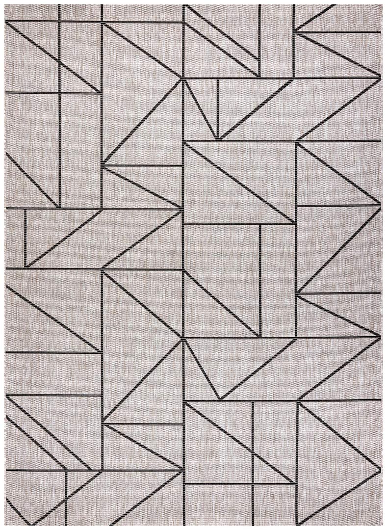 Ciekawy geometryczny dywan beżowy szary w czarne linie trójkąty sznurkowy boho - Dywany Łuszczów zdjęcie 1