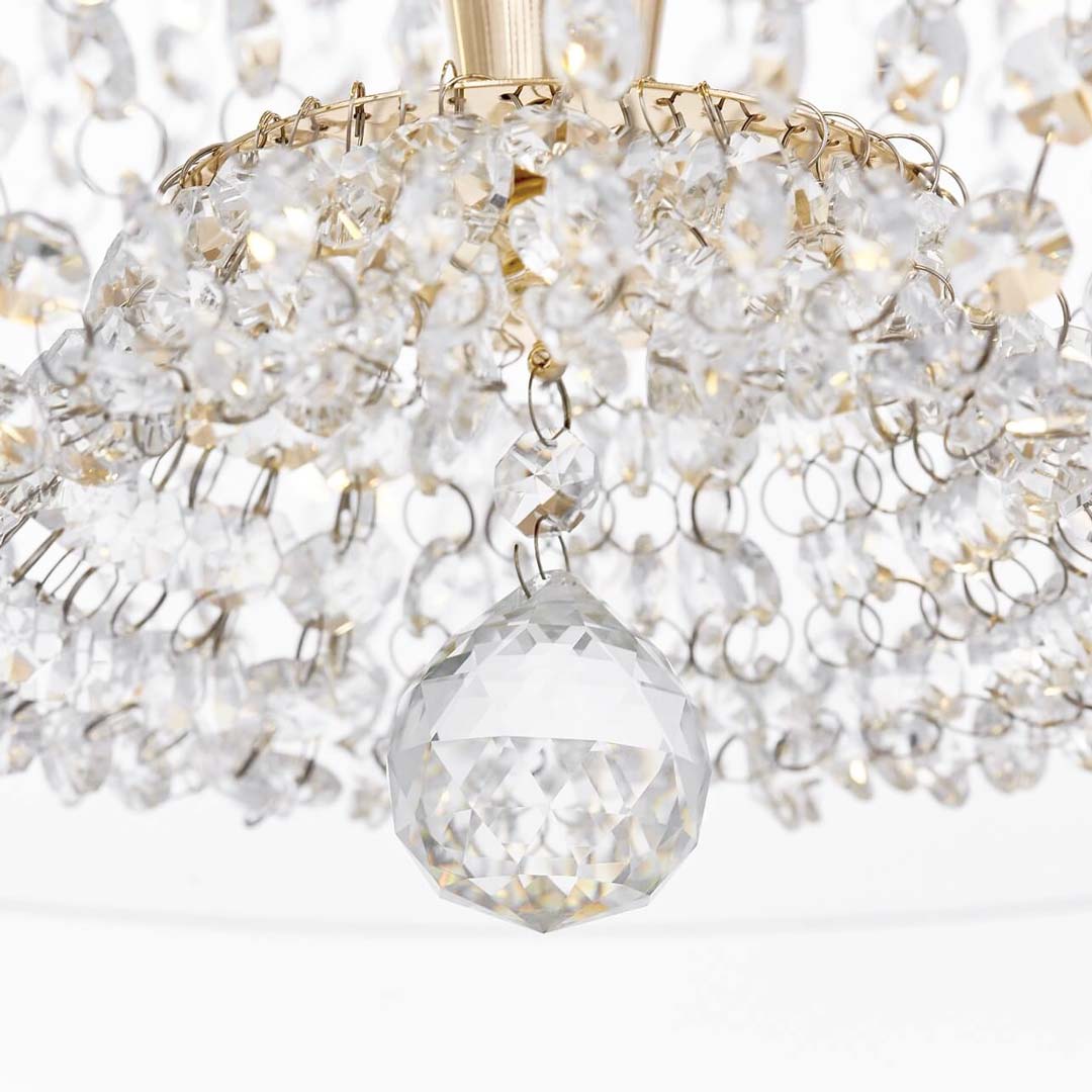 Elegancka lampa wisząca z przezroczystym, szklanym kloszem w złotej oprawie, z kryształkami DISPOSA GOLD - Lumina Deco zdjęcie 4