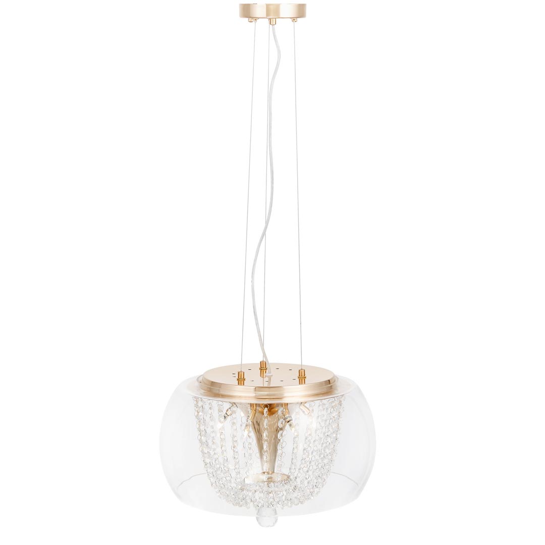 Elegancka lampa wisząca z przezroczystym, szklanym kloszem w złotej oprawie, z kryształkami DISPOSA GOLD - Lumina Deco zdjęcie 3