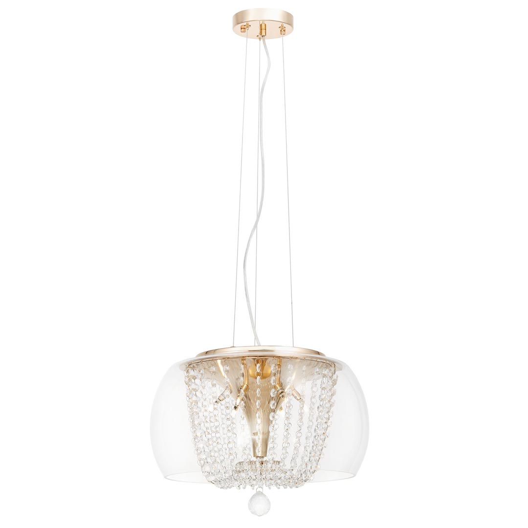 Elegancka lampa wisząca z przezroczystym, szklanym kloszem w złotej oprawie, z kryształkami DISPOSA GOLD - Lumina Deco zdjęcie 2