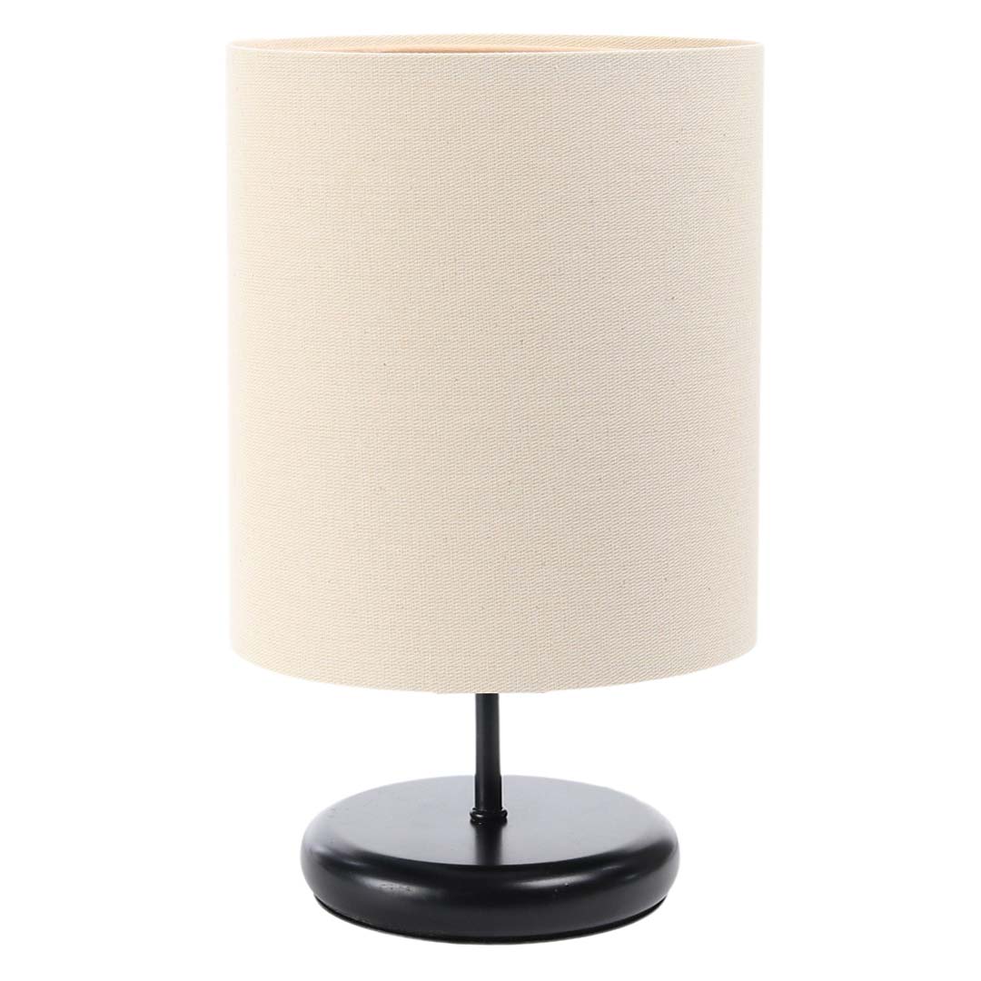 Kremowa lampka nocna z walcowym abażurem z lnianej tkaniny z beżowym wnętrzem BOHO - BPS Koncept zdjęcie 1