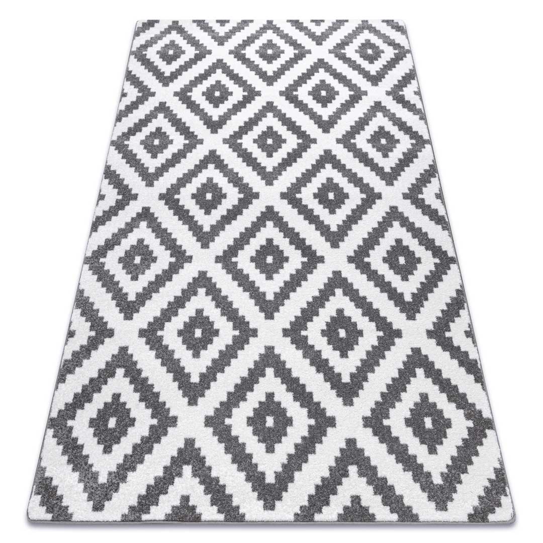 Miękki, kremowy dywan w romby kwadraty szare, nowoczesny geometryczny design - Dywany Łuszczów zdjęcie 3