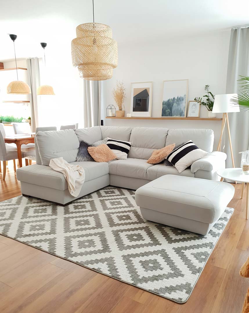 Miękki, kremowy dywan w romby kwadraty szare, nowoczesny geometryczny design - Dywany Łuszczów zdjęcie 2