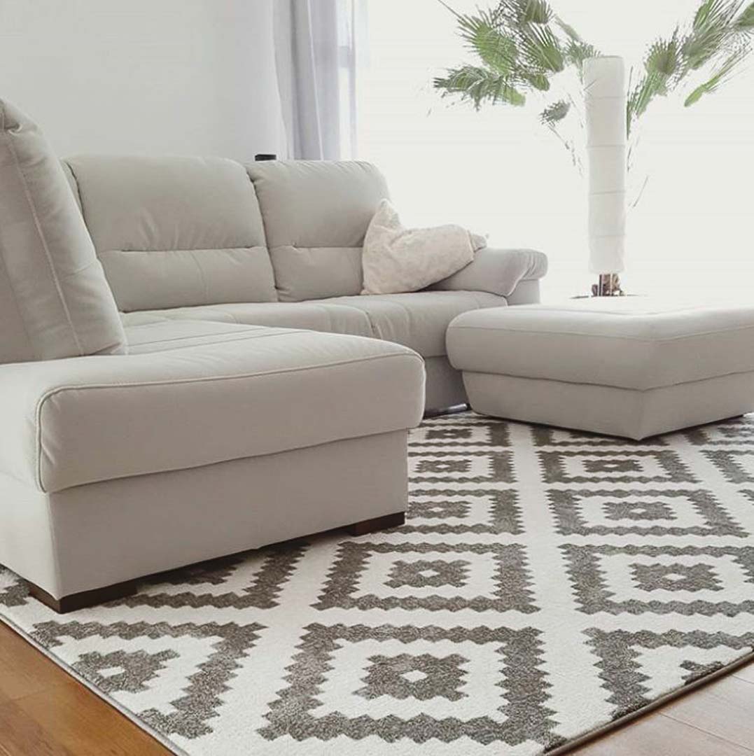 Miękki, kremowy dywan w romby kwadraty szare, nowoczesny geometryczny design - Dywany Łuszczów zdjęcie 4