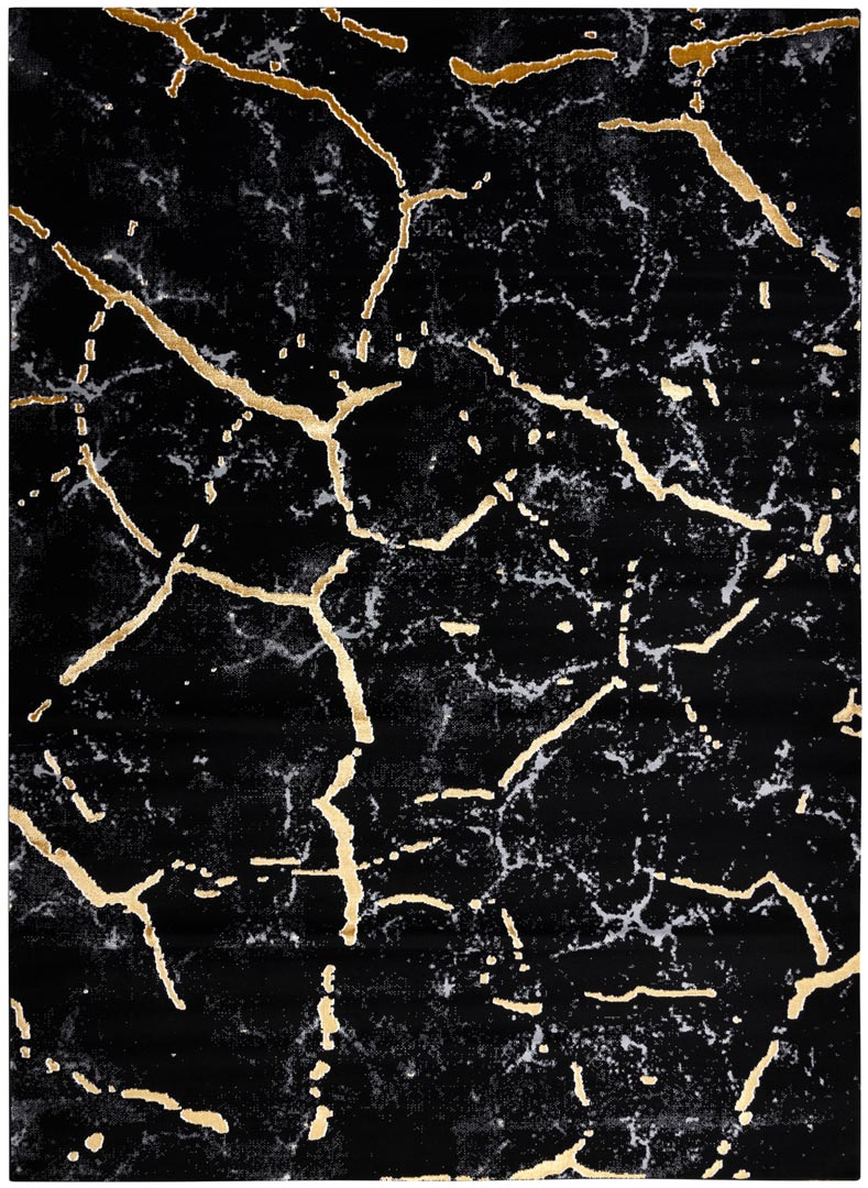 Kamienny syntetyczny dywan marmur glamour w czarnym kolorze ze złotymi pęknięciami - Dywany Łuszczów zdjęcie 1
