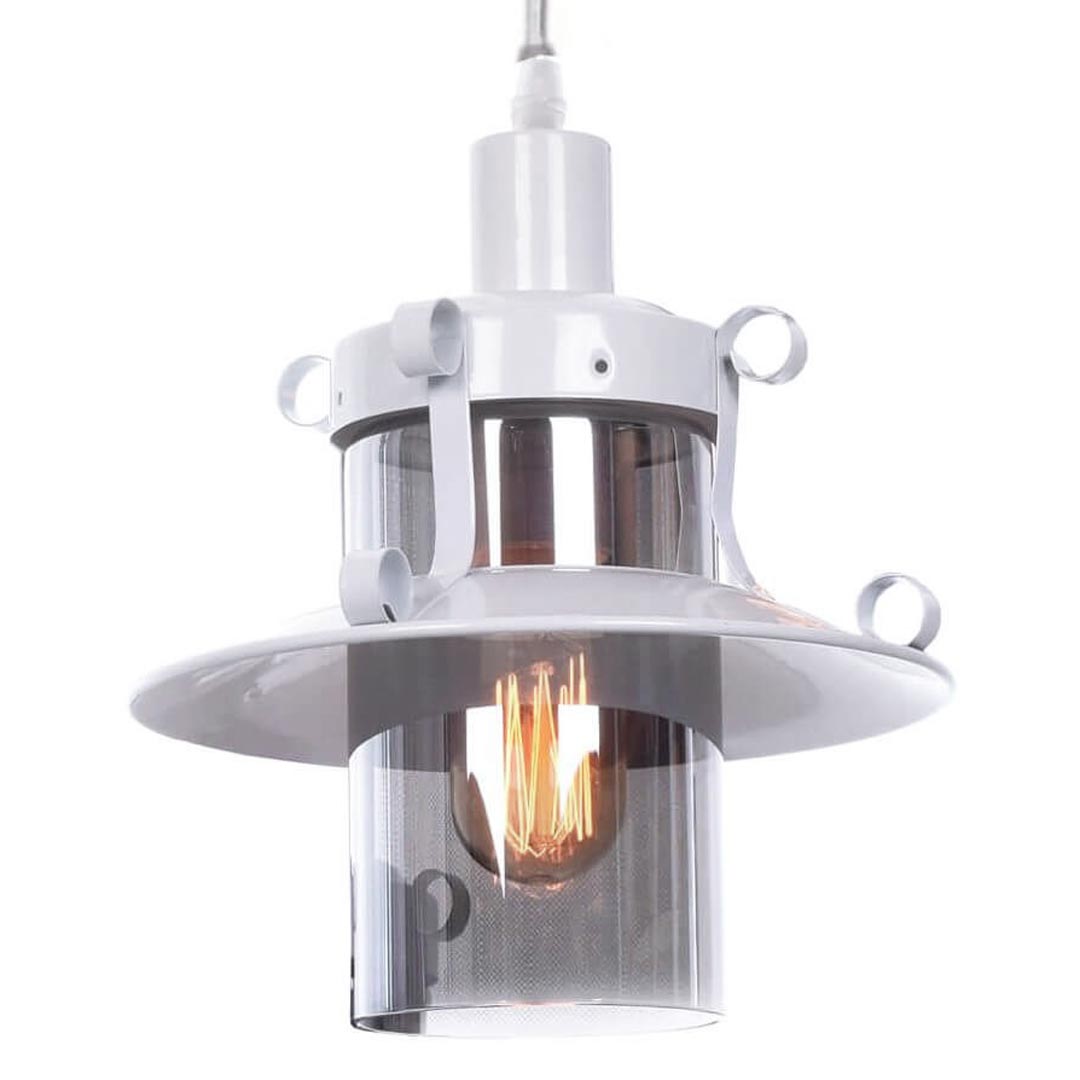 Szklana lampa wisząca CAPRI W1 biała metalowa industrialna regulowana - Lumina Deco zdjęcie 1