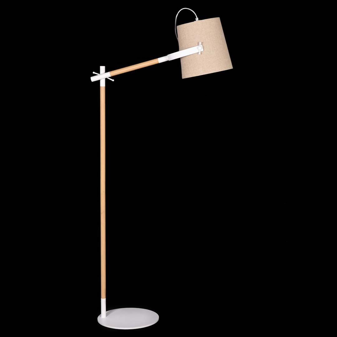 Skandynawska lampa podłogowa, drewniana stylizacja, beżowy abażur LAPIDUS - Lumina Deco zdjęcie 3