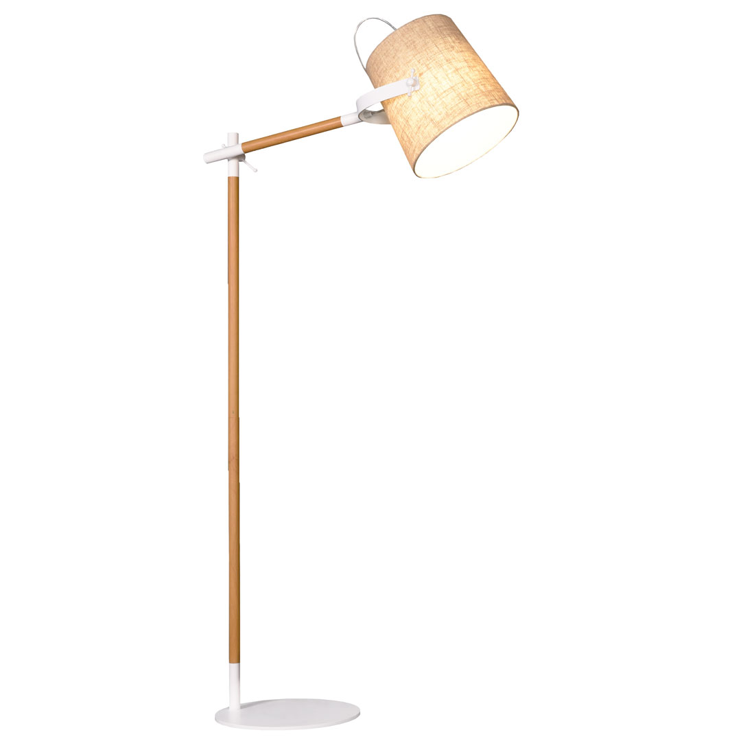 Skandynawska lampa podłogowa, drewniana stylizacja, beżowy abażur LAPIDUS - Lumina Deco zdjęcie 1