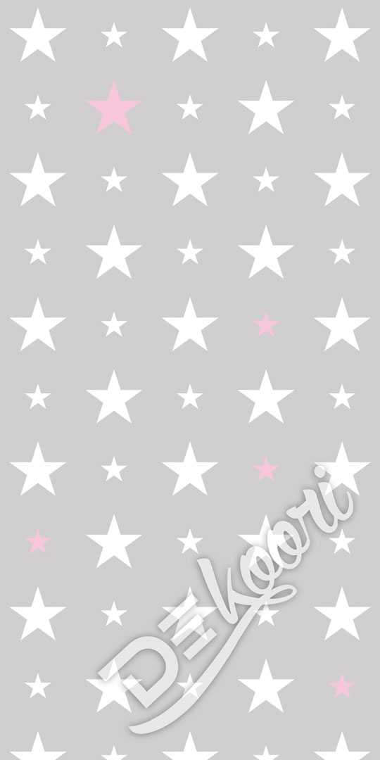 Tapeta szara w GWIAZDKI białe i różowe 15 i 7 cm - Dekoori zdjęcie 3