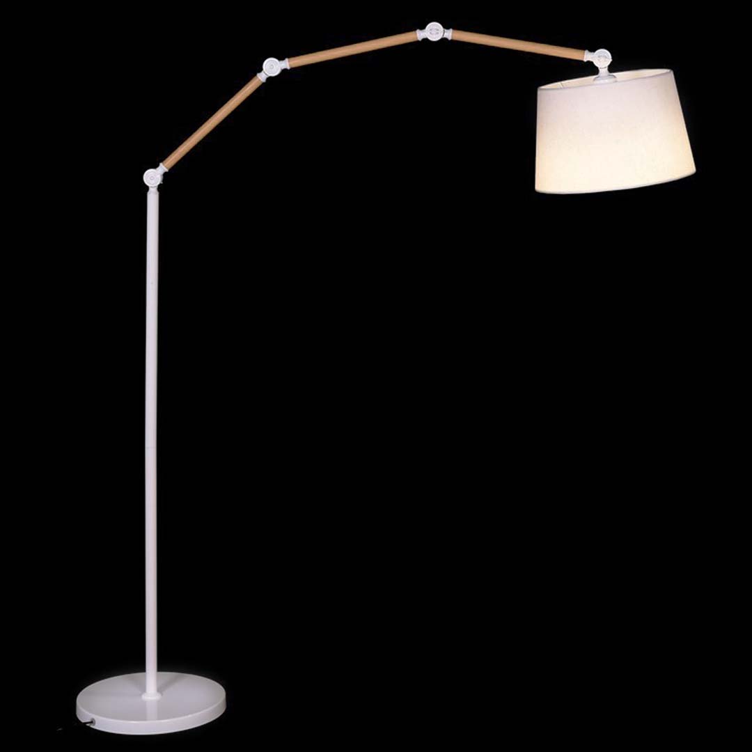Lampa stojąca skandynawska beżowy abażur, ramię imitacja drewna CORSUS - Lumina Deco zdjęcie 3