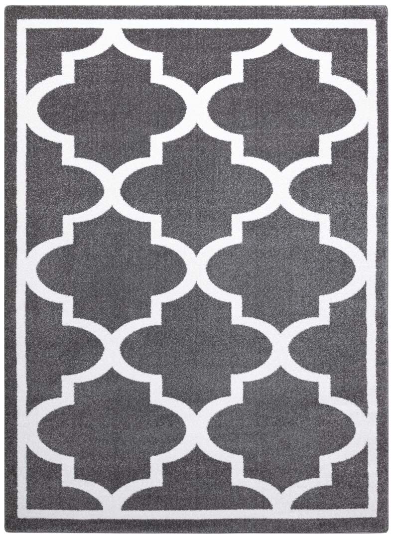 Szaro-biały orientalny dywan w marokańską koniczynę trellis do salonu - Dywany Łuszczów zdjęcie 1