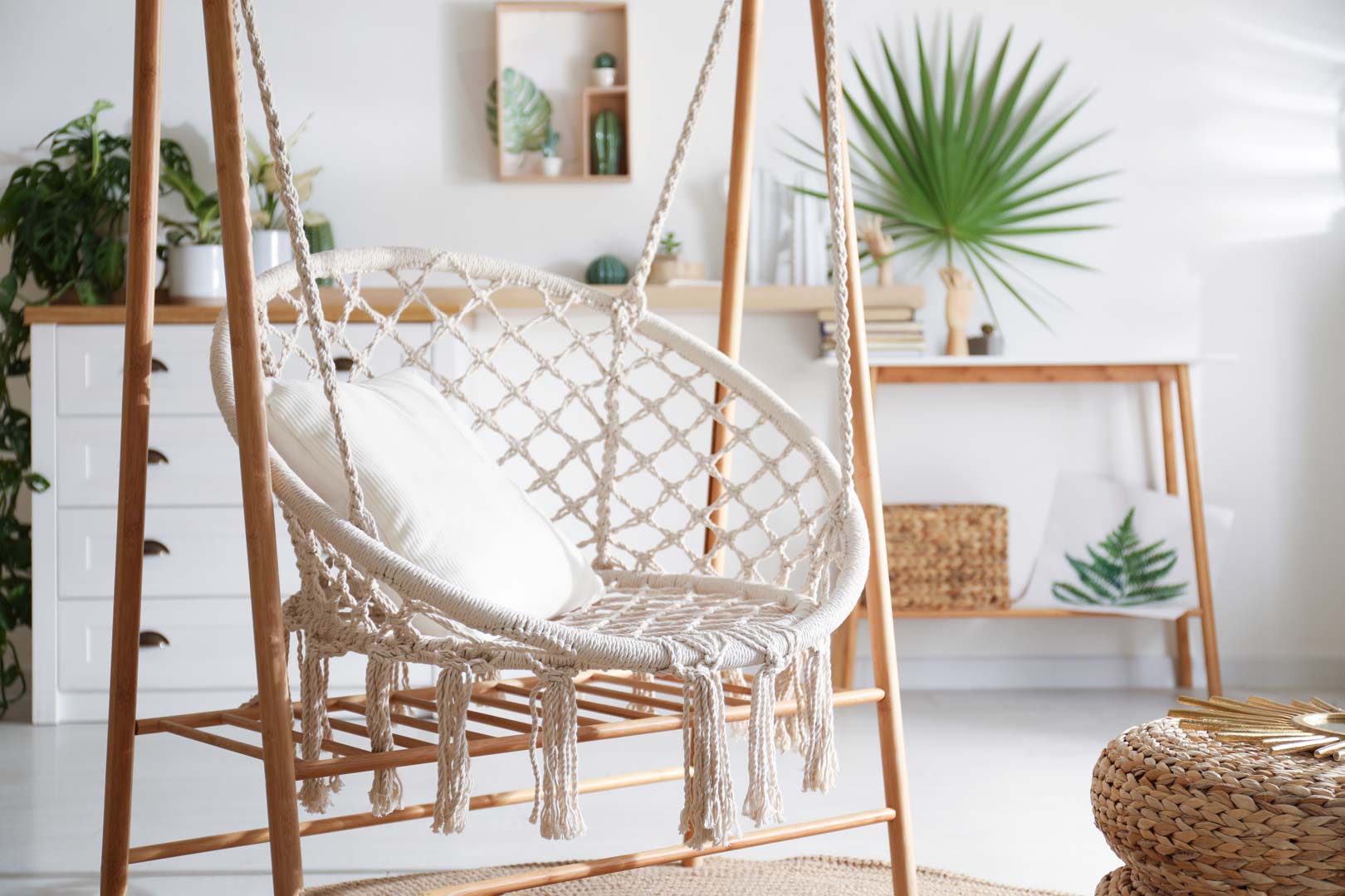 Okrągła huśtawka bocianie gniazdo pleciona ze sznurka w stylu BOHO - Masz zdjęcie 4