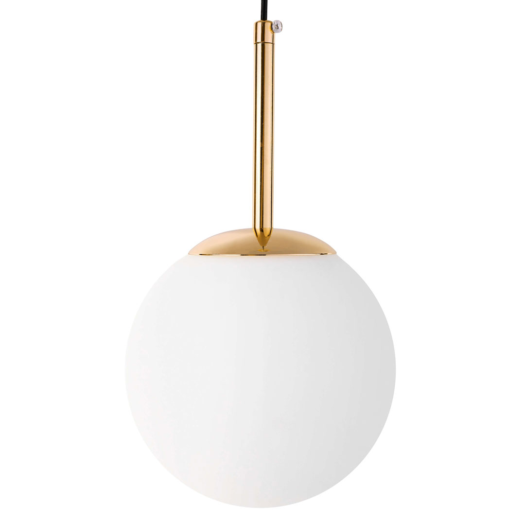 Złota lampa wisząca z okrągłym, białym kloszem, elegancka FREDICA W1 - Lumina Deco zdjęcie 1