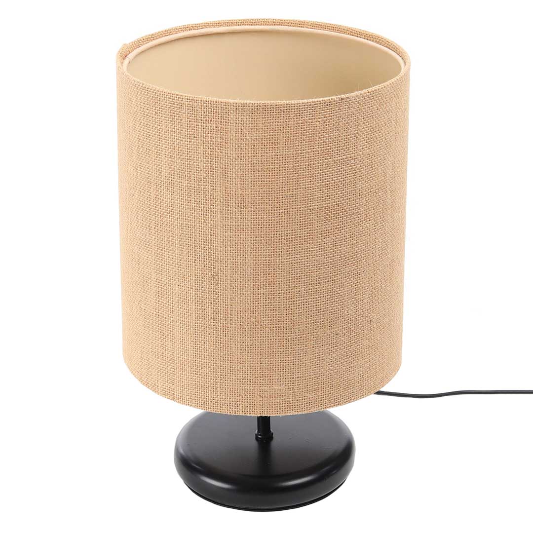 Beżowa lampka biurkowa z abażurem w kształcie walca z juty BOHO - BPS Koncept zdjęcie 2