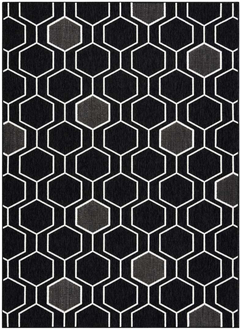 Czarny dywan sznurkowy, pętelkowy z białym geometrycznym wzorem heksagony, nowoczesny design do biura - Dywany Łuszczów zdjęcie 1