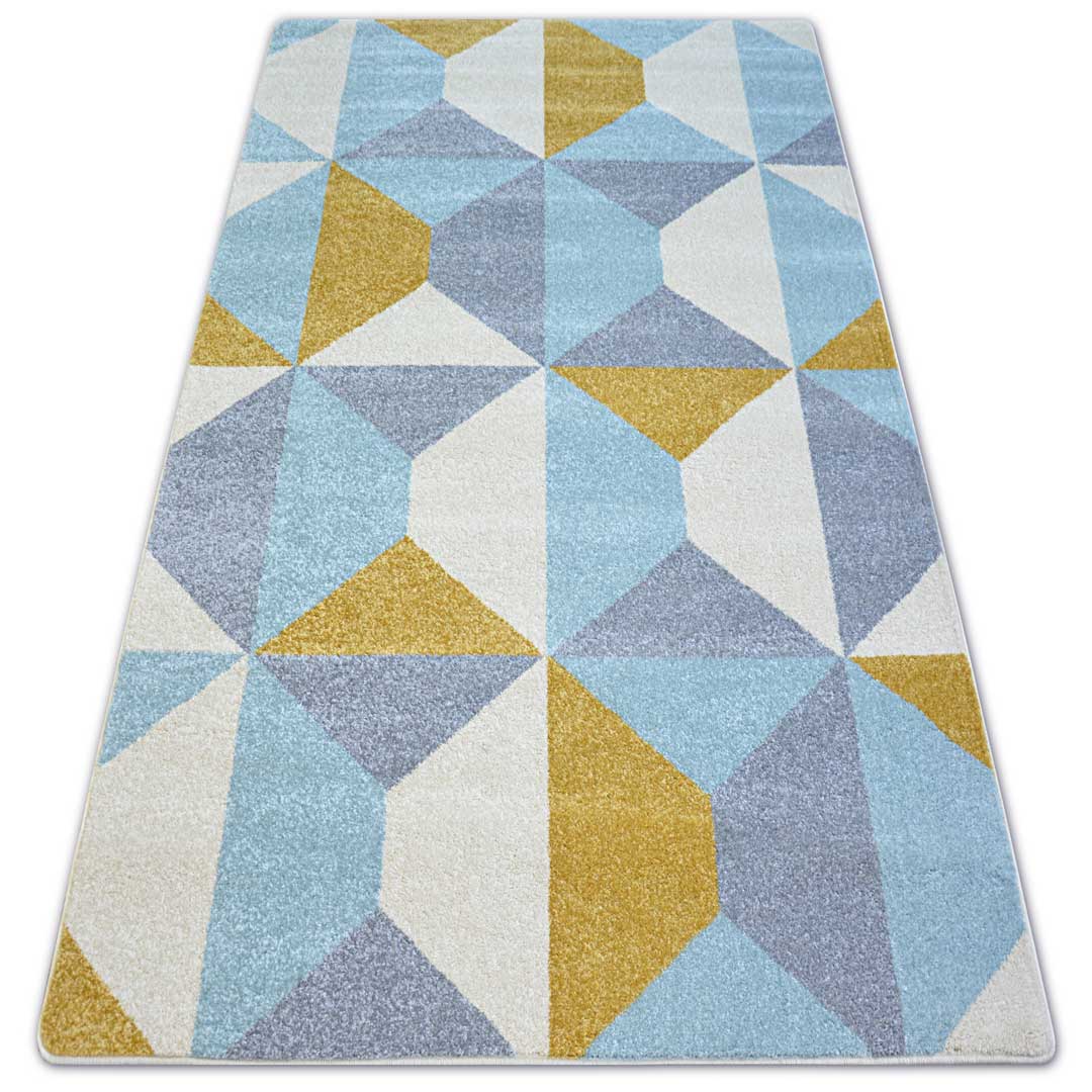 Nowoczesny dywan geometryczny w żółte, szare, białe i niebieskie romby, trójkąty NORDIC KLOCKI - Dywany Łuszczów zdjęcie 2