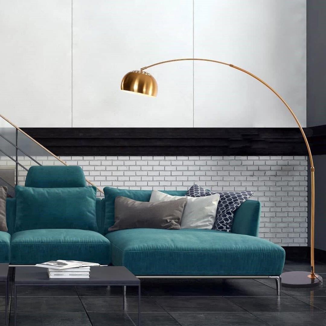 Mosiężna, loftowa lampa podłogowa, stojąca AZURRO elegancka, minimalistyczna - Lumina Deco zdjęcie 4