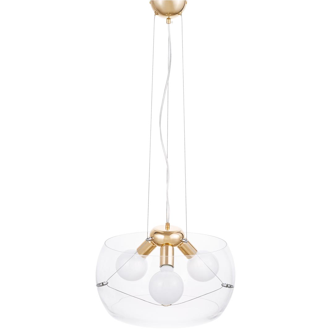 Złota, nowoczesna lampa wisząca ze szklanym, przezroczystym kloszem GLOBO D40 - Lumina Deco zdjęcie 3