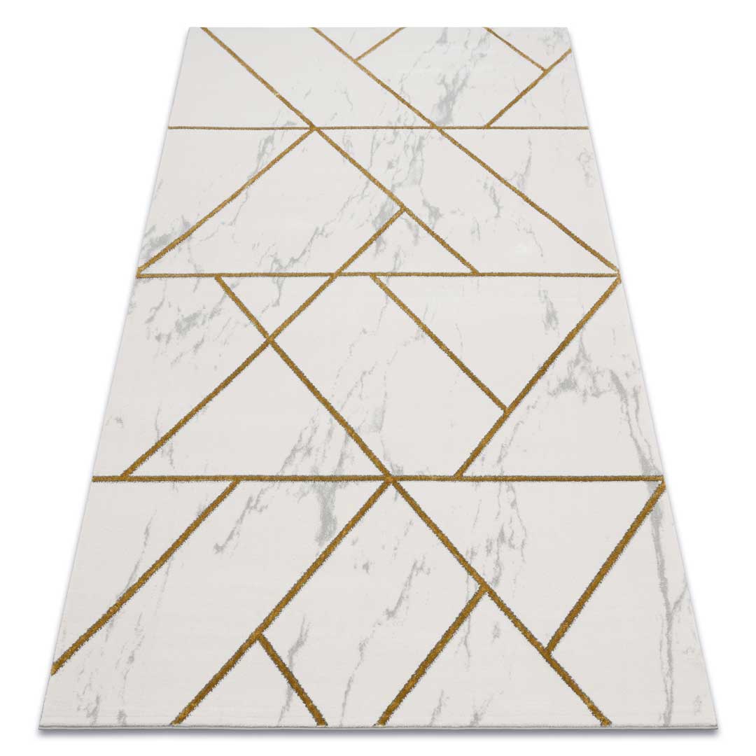 Elegancki dywan ze złotym wzorem geometrycznym glamour na beżowo-kremowym marmurowym tle - Dywany Łuszczów zdjęcie 2