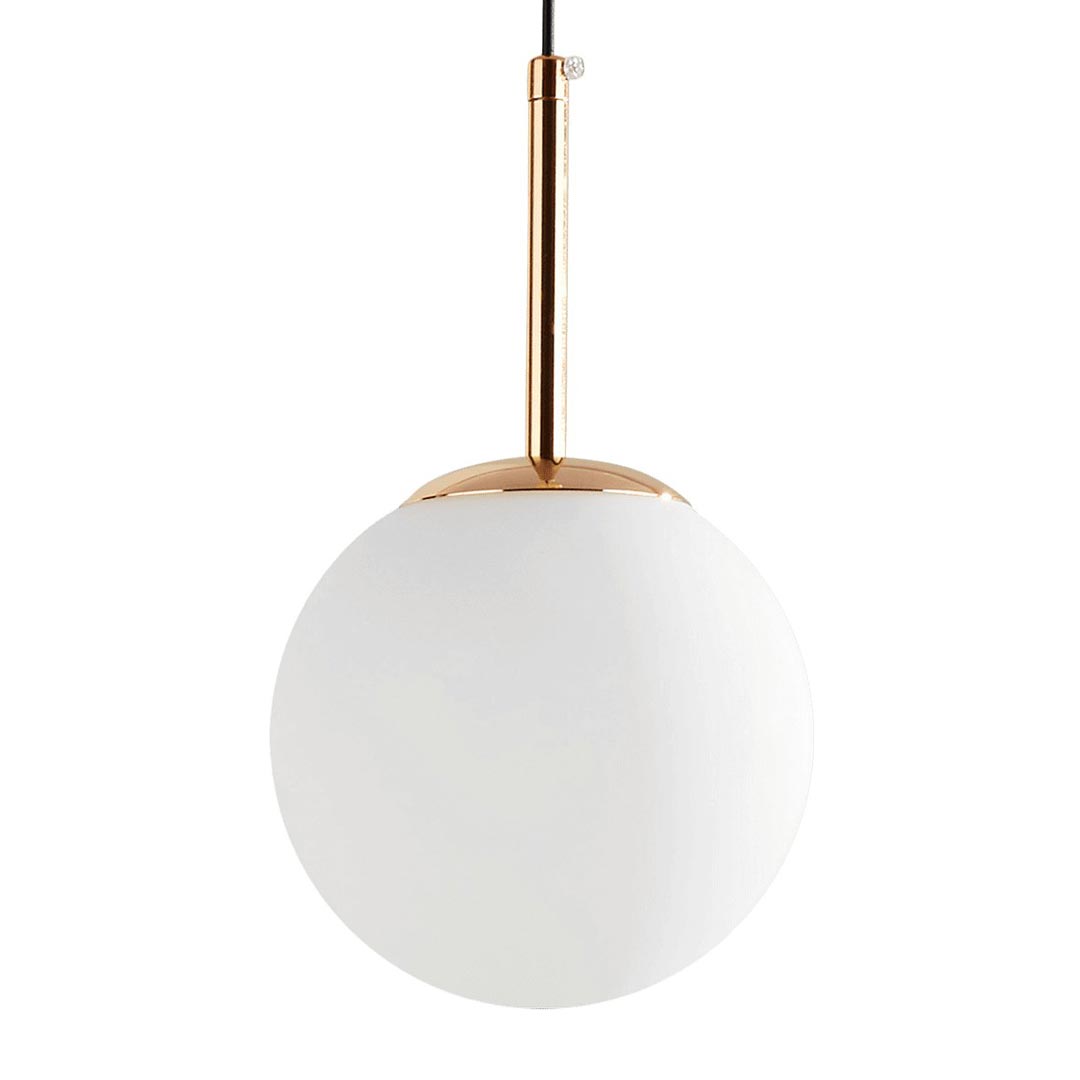 Designerska, potrójna, złota lampa wisząca z białymi, szklanymi kloszami FREDICA W3 - Lumina Deco zdjęcie 4