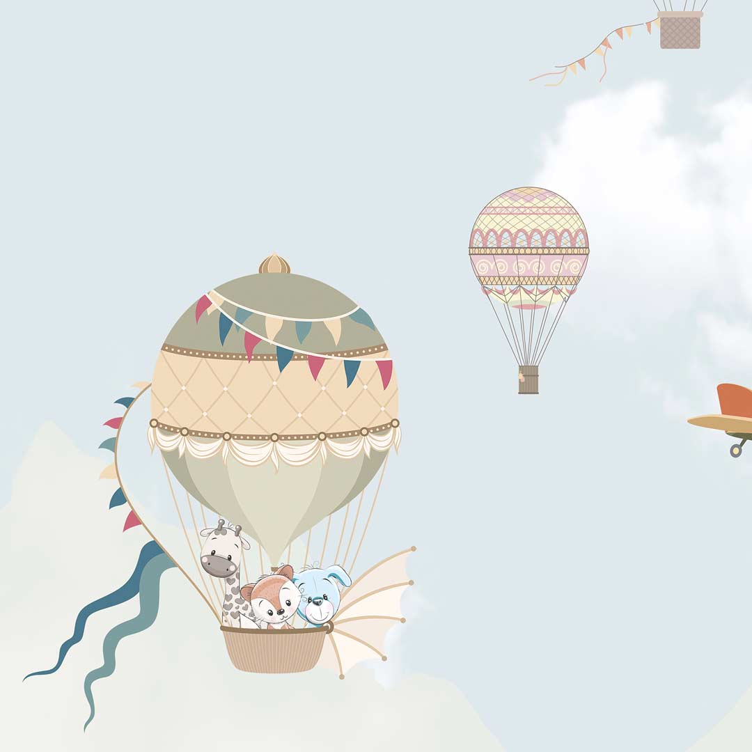 Tapeta balony, samoloty, podniebny świat - dla chłopca lub dziewczynki