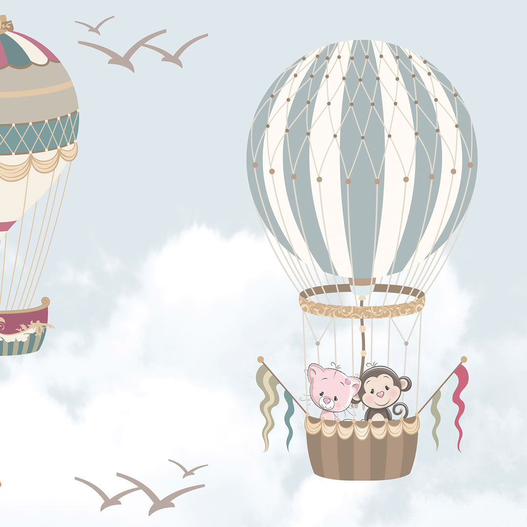 Tapeta w latające balony w chmurach, samoloty, góry, dżungla dla dzieci - Dekoori zdjęcie 4