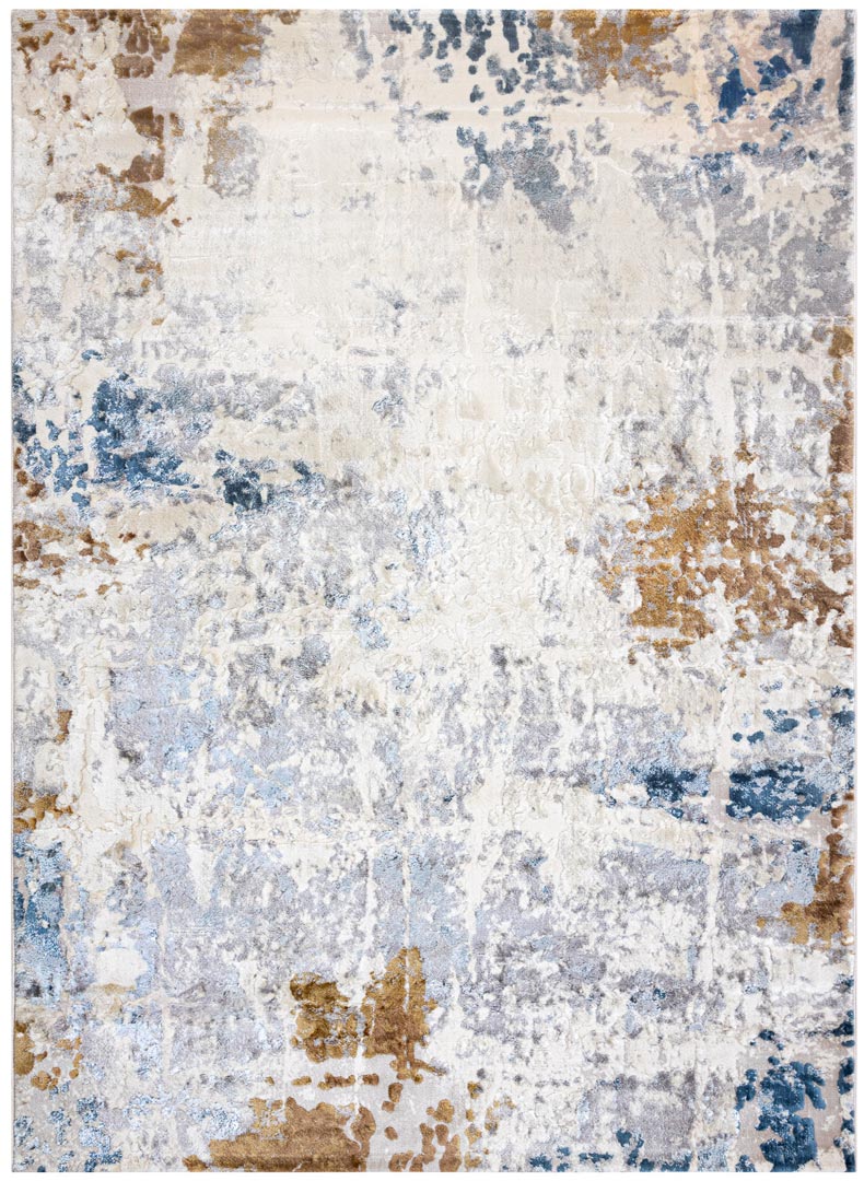 Kremowo-szary dywan w miedziany, brązowy i niebieski wytarty wzór abstrakcja - Dywany Łuszczów zdjęcie 1