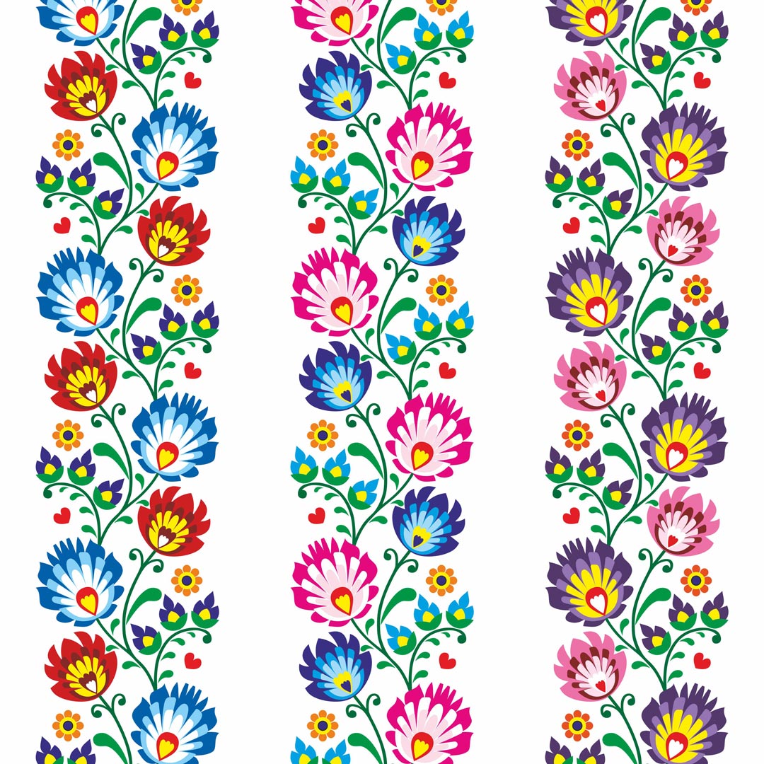 Kolorowa, dekoracyjna tapeta na ścianę w łowicki, folkowy wzór kwiatowy - Dekoori zdjęcie 1