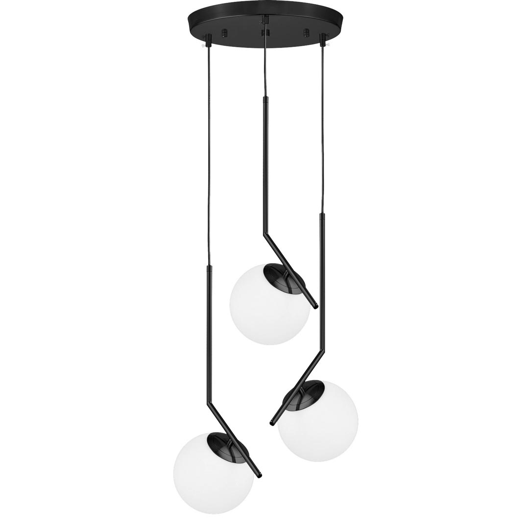 Czarna, potrójna lampa wisząca, metalowa ze szklanymi kloszami, designerska SORENTO - Lumina Deco zdjęcie 2