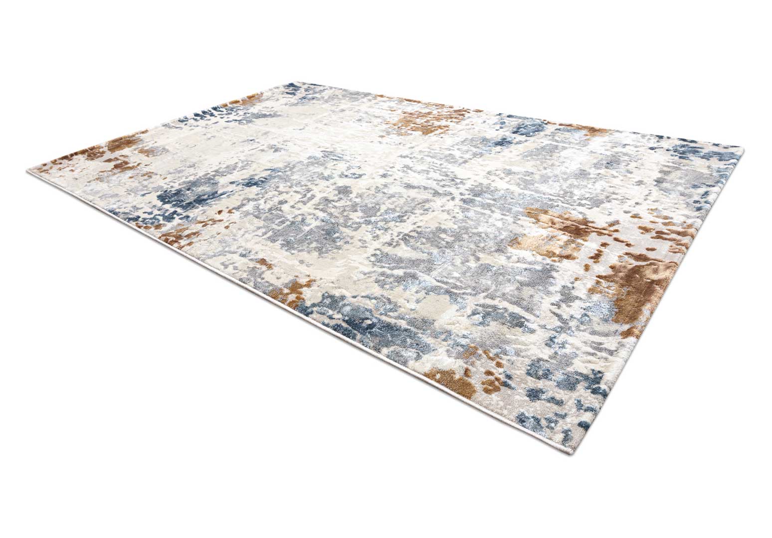 Kremowo-szary dywan w miedziany, brązowy i niebieski wytarty wzór abstrakcja - Dywany Łuszczów zdjęcie 3