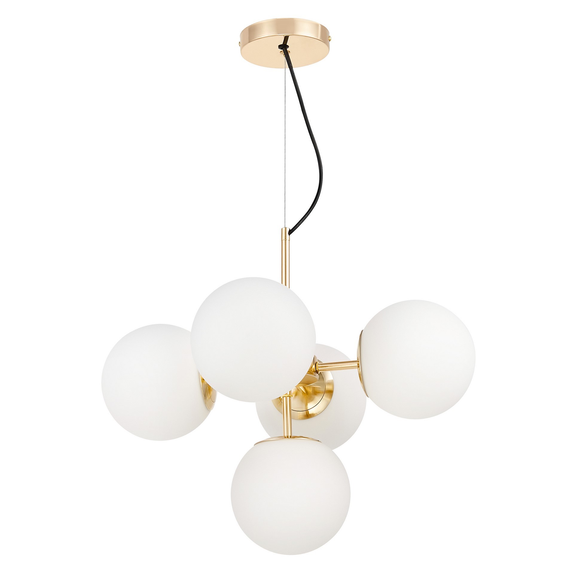 Złota lampa wisząca ze szklanymi, białymi kloszami, w stylu glamour STELVIO W5 - Lumina Deco zdjęcie 3