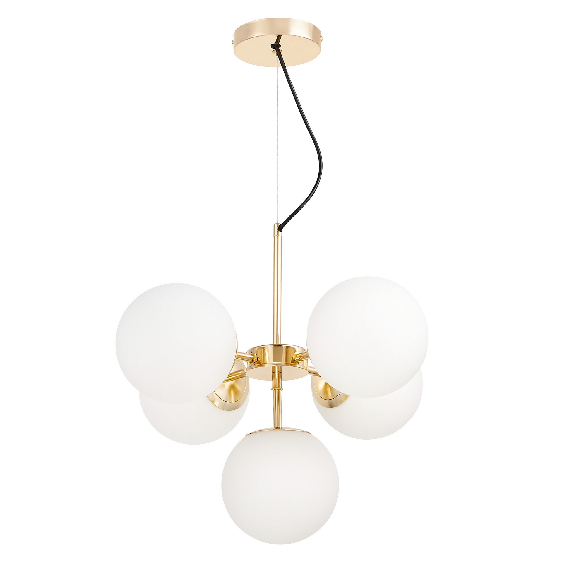 Złota lampa wisząca ze szklanymi, białymi kloszami, w stylu glamour STELVIO W5 - Lumina Deco zdjęcie 4