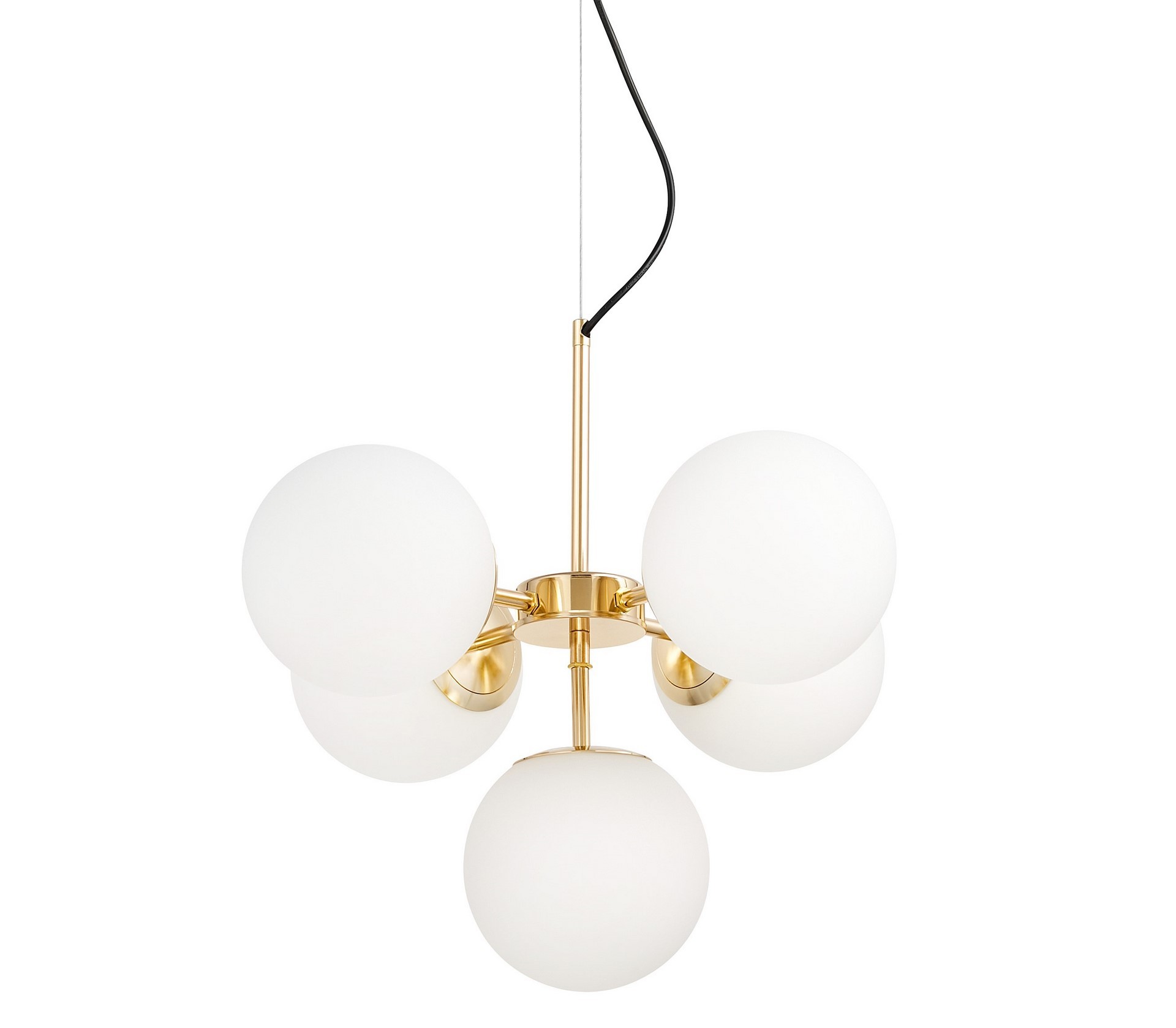 Złota lampa wisząca ze szklanymi, białymi kloszami, w stylu glamour STELVIO W5 - Lumina Deco zdjęcie 1