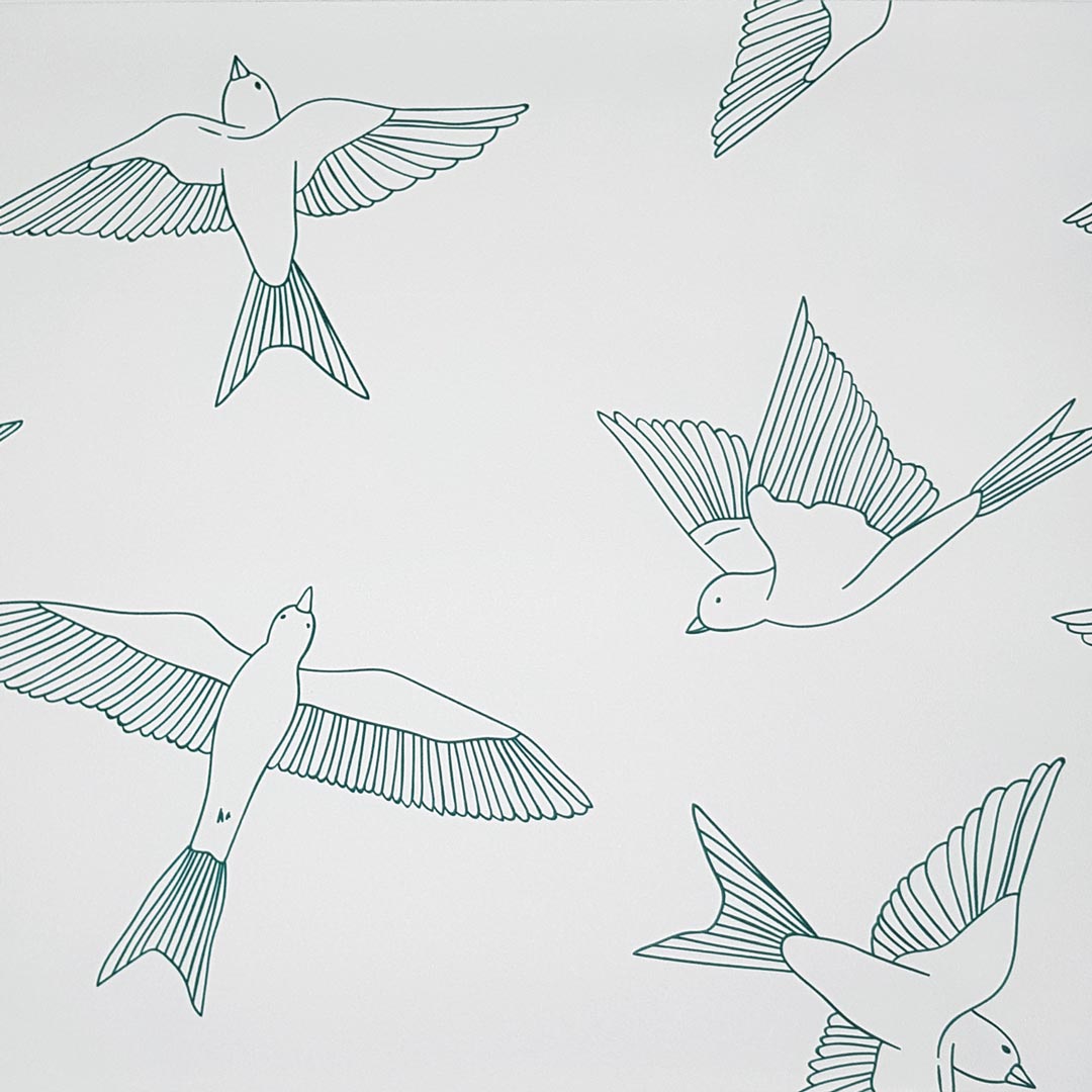 Tapeta turkusowe, latające ptaki w stylu BOHO na szarym tle - Dekoori zdjęcie 3