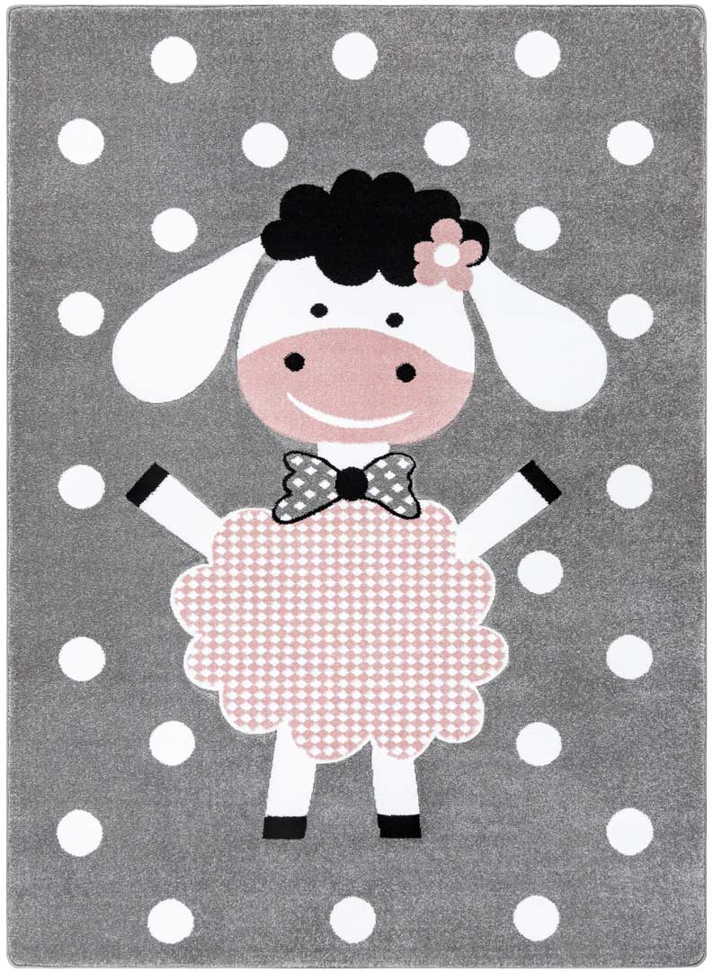 Dywan owieczka, owca, kropki dla dzieci, szary-różowy-biały, pastelowy, antyalergiczny - PETIT DOLLY - Dywany Łuszczów zdjęcie 1