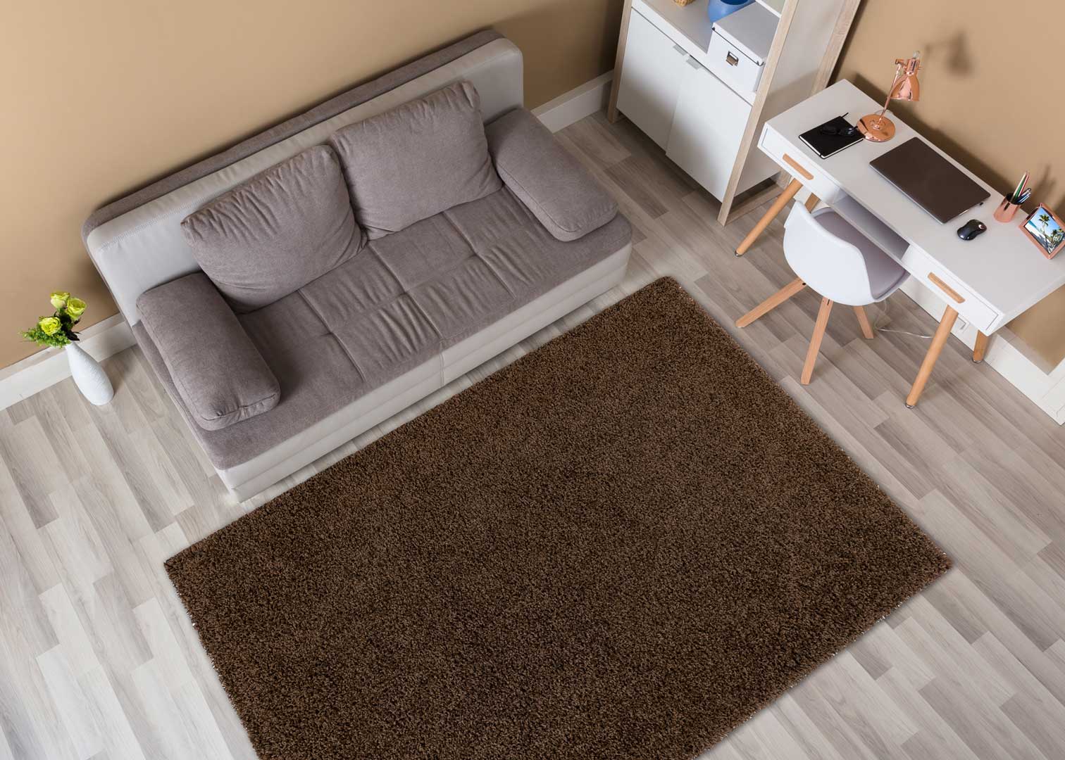 Ciemny, brązowy dywan nowoczesny, puszysty, typu shaggy, do sypialni - Dywany Łuszczów zdjęcie 4