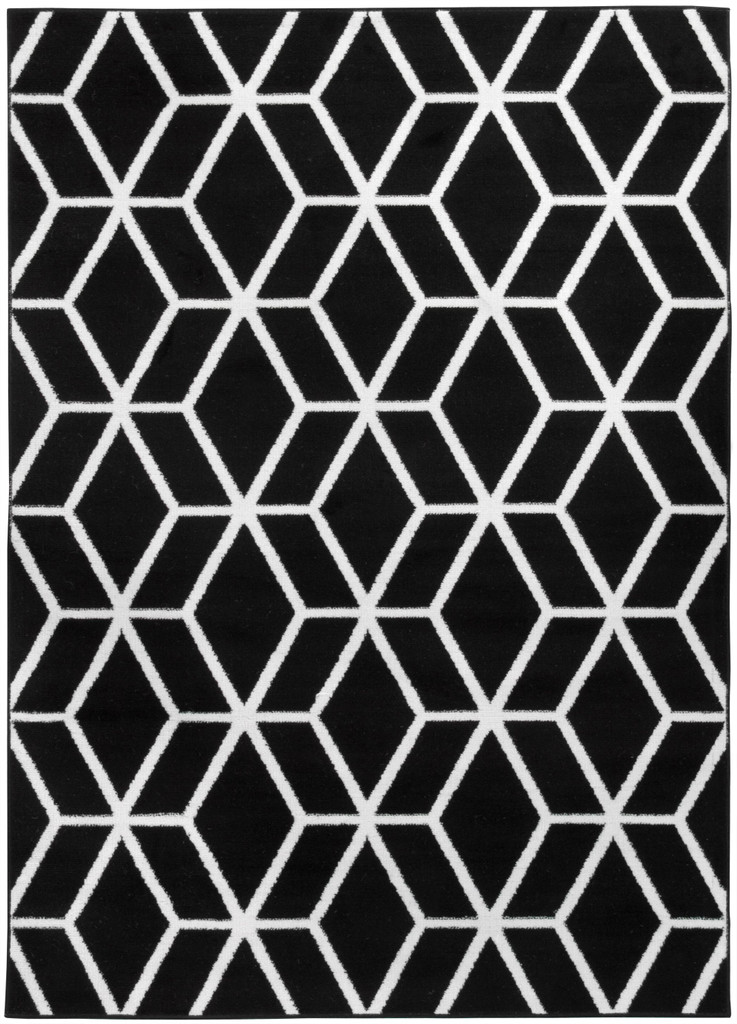 Geometryczny czarny dywan Almas 13 w białą linię, siatkę, romby nowoczesny styl - Carpetforyou zdjęcie 1