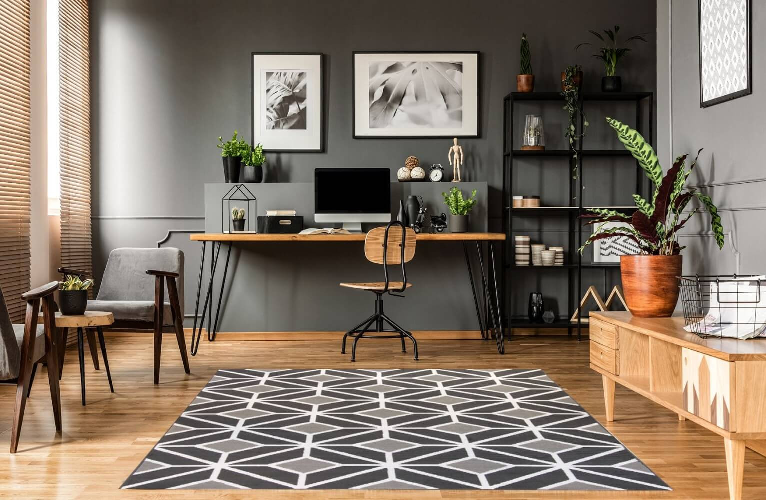 Ciemny dywan nowoczesny w geometryczny wzór, biała siatka, romby kwadraty Almas 17 - Carpetforyou zdjęcie 2