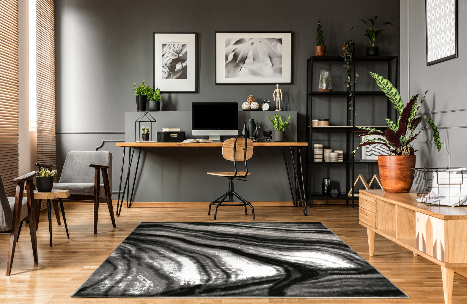 Artystyczny dywan z abstrakcyjnym wzorem w kolorach czarnym, białym i szarym Almas 30 - Carpetforyou zdjęcie 2