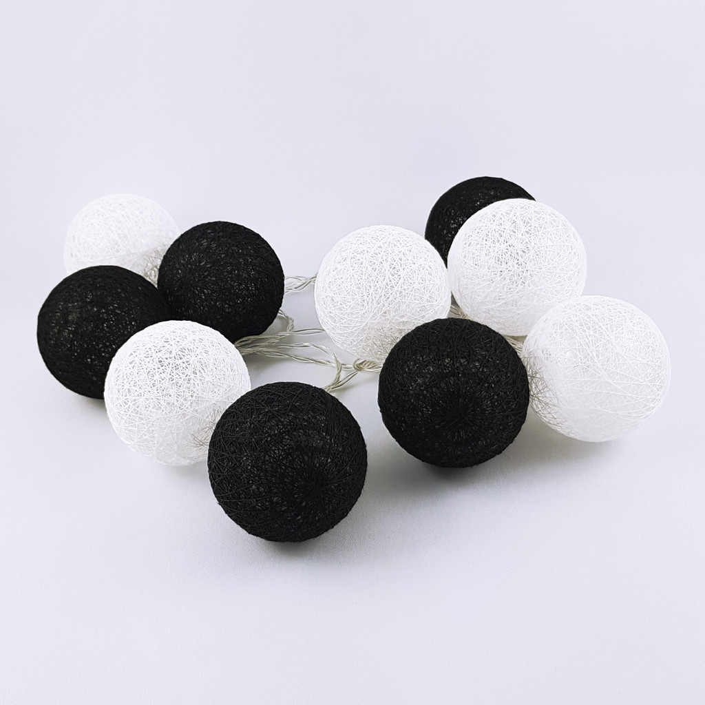 Ledowe lampki cotton balls czarno białe 10 szt. - Masz zdjęcie 1