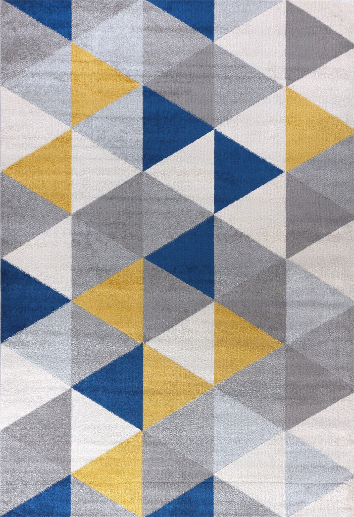 Jasny dywan geometryczny w żółte, szare i niebieskie trójkąty River Stream 04 - Carpetforyou zdjęcie 1