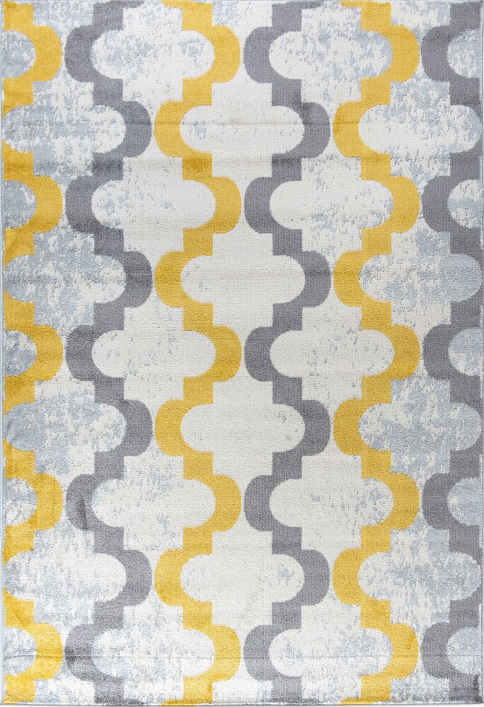 Nowoczesny jasny dywan do salonu Desert Phase 05 w żółty i szary wzór koniczyna marokańska, efekt przetarcia - Carpetforyou zdjęcie 1